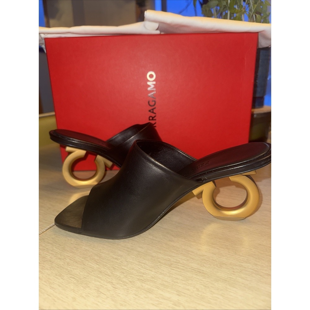 Salvatore Ferragamo 'Astro' Mule Black Leather Sandal Women's 8 1/2 US - Picture 6 of 13